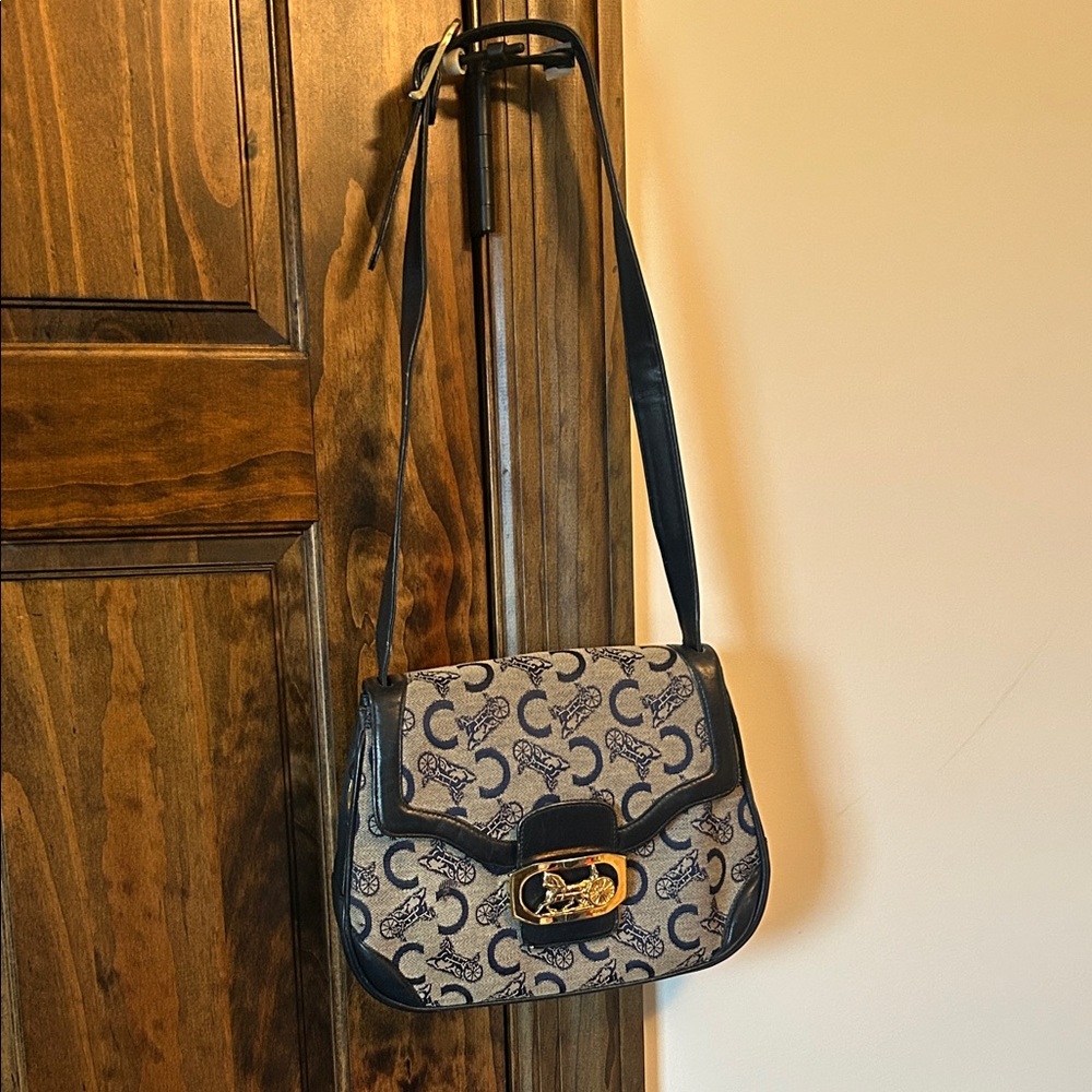 Celine Blue Monogram vintage Crossbody Gold Hardware